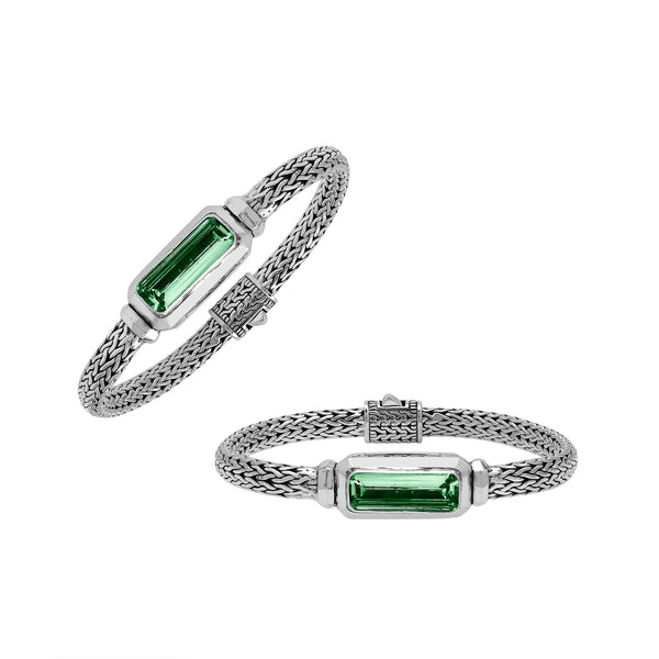 AB-1288-GQ Sterling Silver Bracelet With Green Quartz