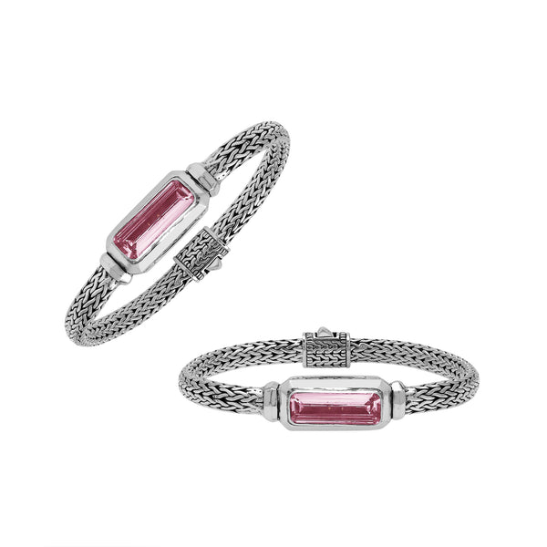 AB-1288-PQ Sterling Silver Bracelet With Pink Quartz