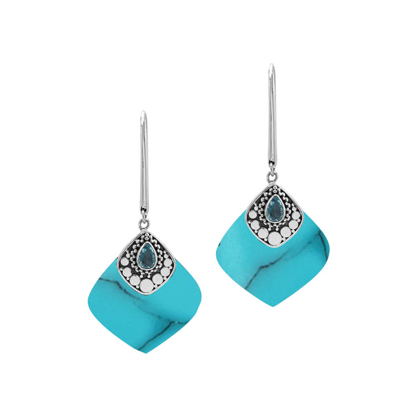 AE-1201-TQ Sterling Silver Earring With Turquoise Shell & Blue Topaz Q.