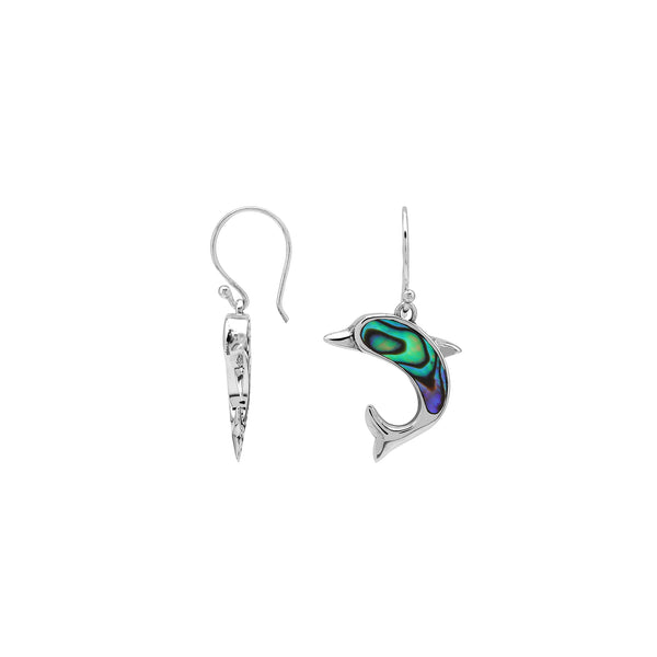 AE-6354-AB Sterling Silver Dolphin Shape Earring With Abalone Shell