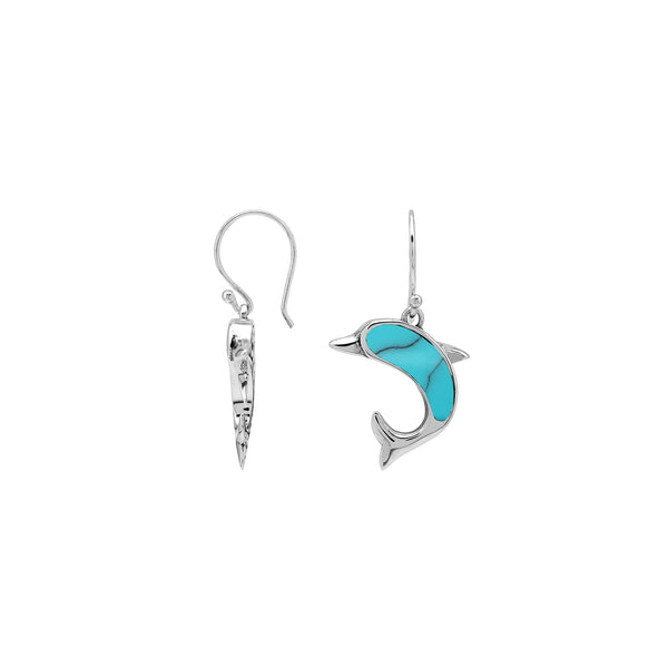 AE-6354-TQ Sterling Silver Dolphin Shape Earring With Turquoise Shell