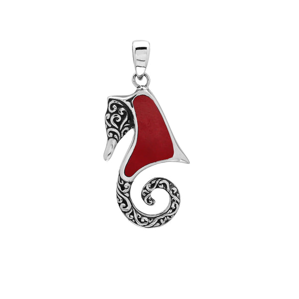 AP-1182-CR Sterling Silver Pendant with Coral Seahorse