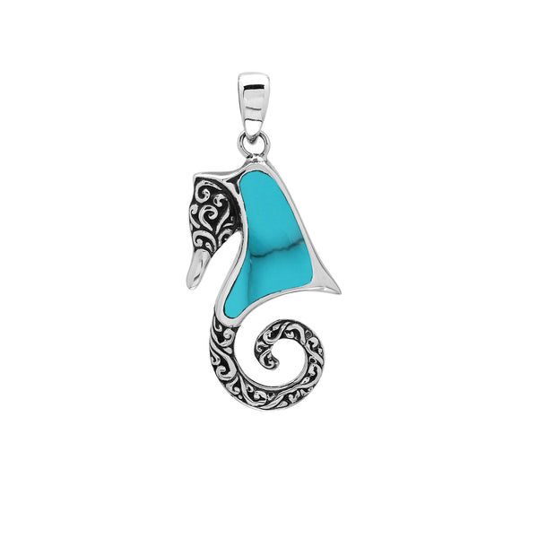 AP-1182-TQ Sterling Silver Pendant with Turquoise Shell Seahorse