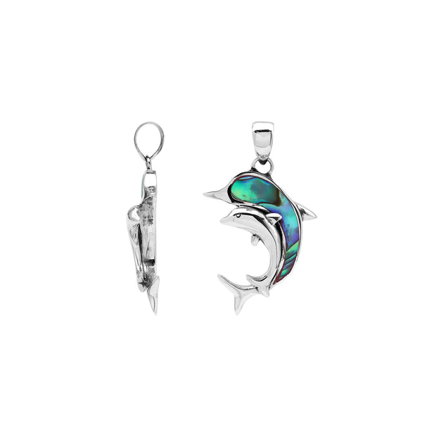 AP-6354-AB Sterling Silver Dolphin Shape Pendant With Abalone Shell