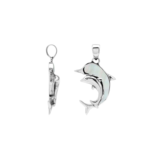 AP-6354-MOP Sterling Silver Dolphin Shape Pendant With Mother of Pearl