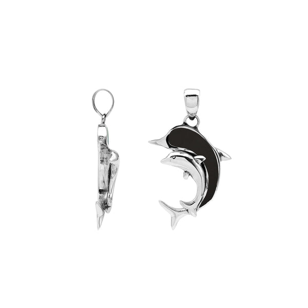 AP-6354-SHB Sterling Silver Dolphin Shape Pendant With Black Shell