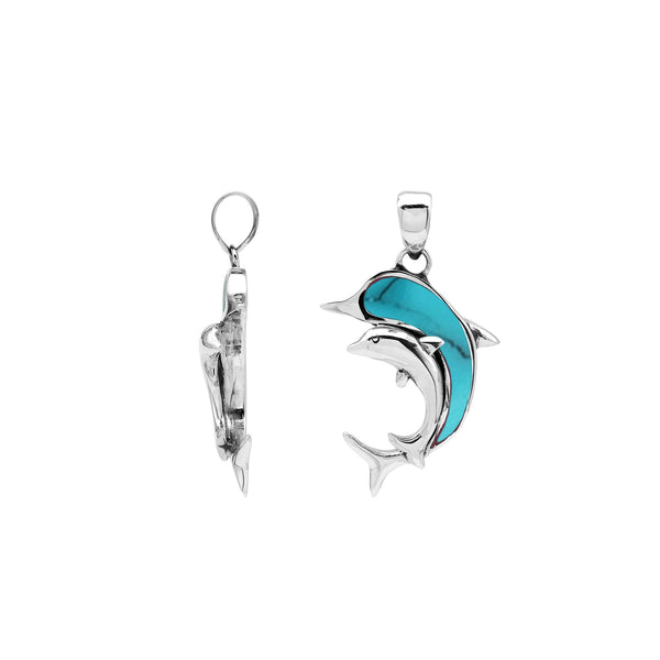 AP-6354-TQ Sterling Silver Dolphin Shape Pendant With Turquoise Shell