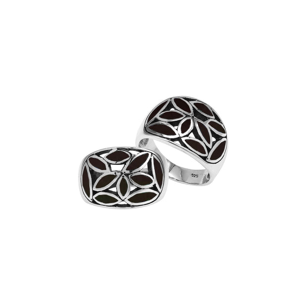 AR-1192-SHB Sterling Silver Ring With Black Shell