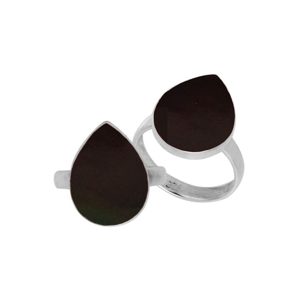 AR-6209-SHB Sterling Silver Pear Shape Ring With Black Shell