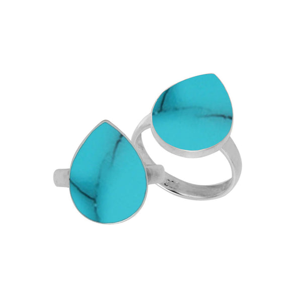 AR-6209-TQ Sterling Silver Pear Shape Ring With Turquoise Shell