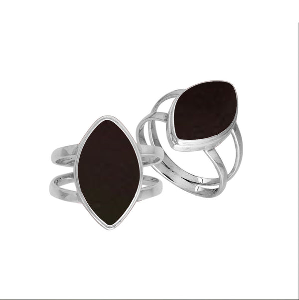 AR-6236-SHB Sterling Silver Marquise Shape Ring With Black Shell