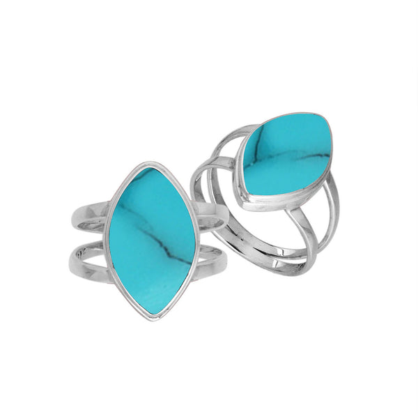 AR-6236-TQ Sterling Silver Marquise Shape Ring With Turquoise Shell