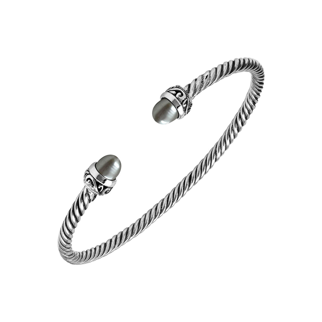 AB-1238-PE.G Sterling Silver Bangle With Gray Mabe Pearl Jewelry Bali Designs Inc 