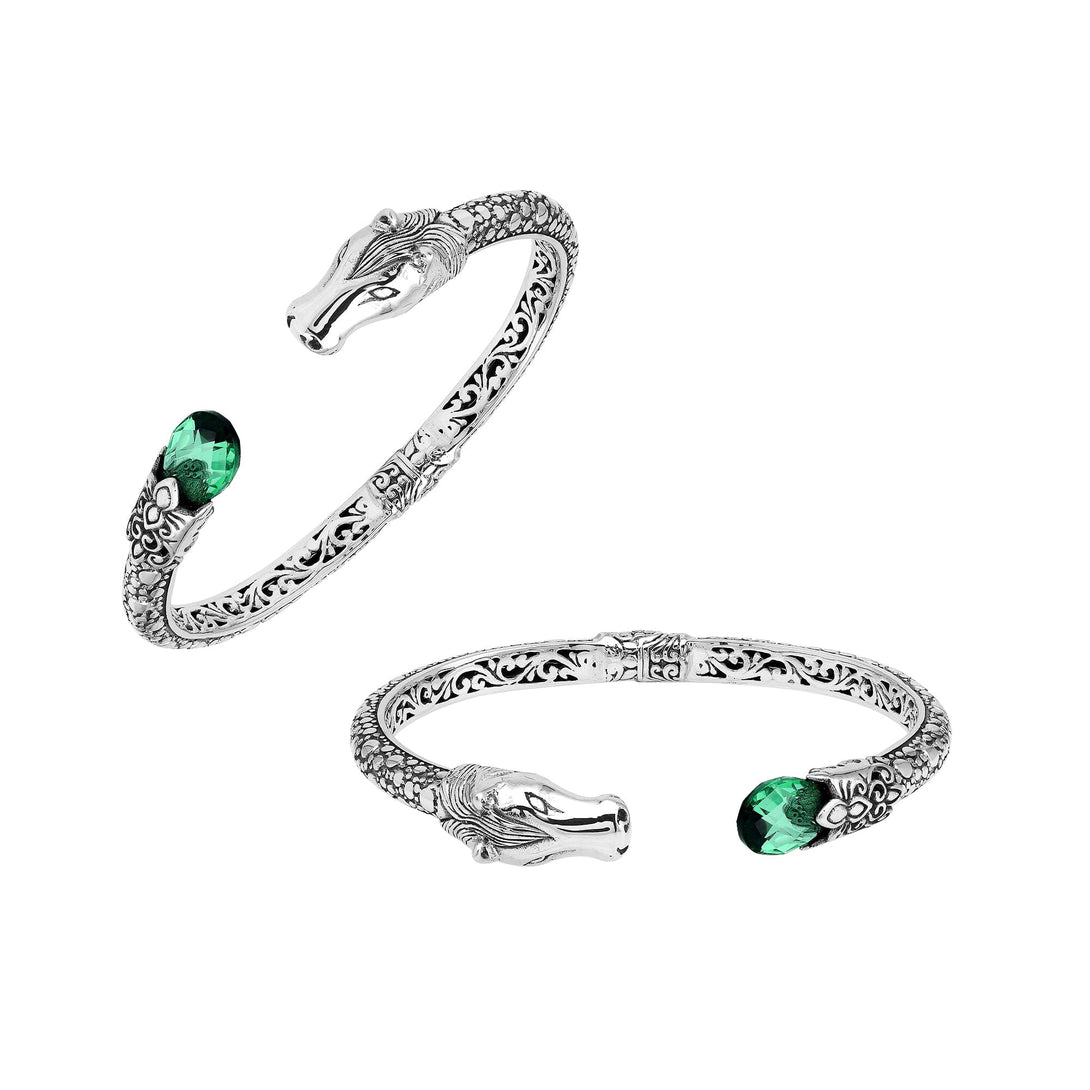 AB-1244-GQ Sterling Silver Bangle With Green Quartz Jewelry Bali Designs Inc 