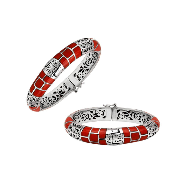 AB-1249-CR Sterling Silver Bangle With Coral Jewelry Bali Designs Inc 