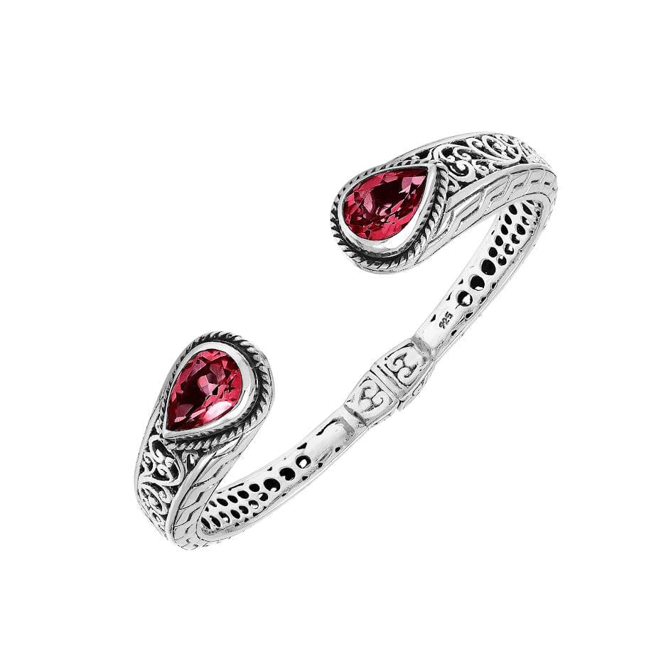 AB-1260-GA Sterling Silver Bangle With Garnet Q. Jewelry Bali Designs Inc 