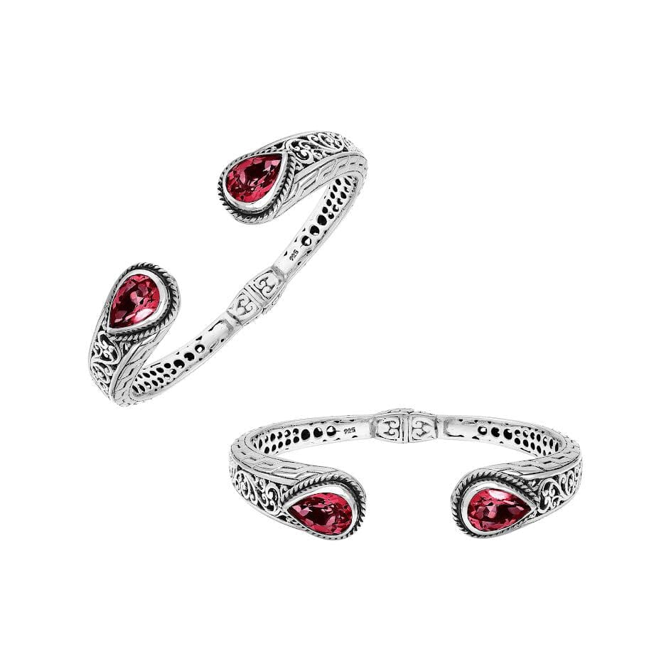 AB-1260-GA Sterling Silver Bangle With Garnet Q. Jewelry Bali Designs Inc 