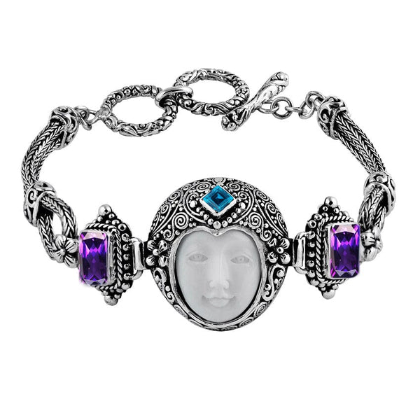 AB-6010-CO2 Sterling Silver Bracelet With Bone Face, Garnet Q., Blue Topaz Q. Jewelry Bali Designs Inc 