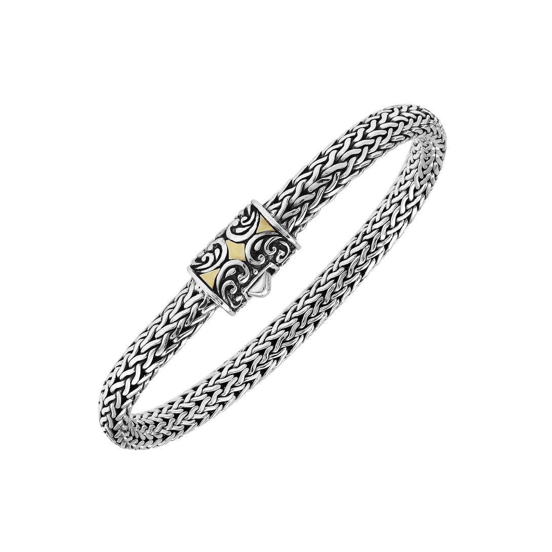 ABG-1267-S.S-7" Sterling Silver Small Lock Bracelet With 18K Gold Jewelry Bali Designs Inc 