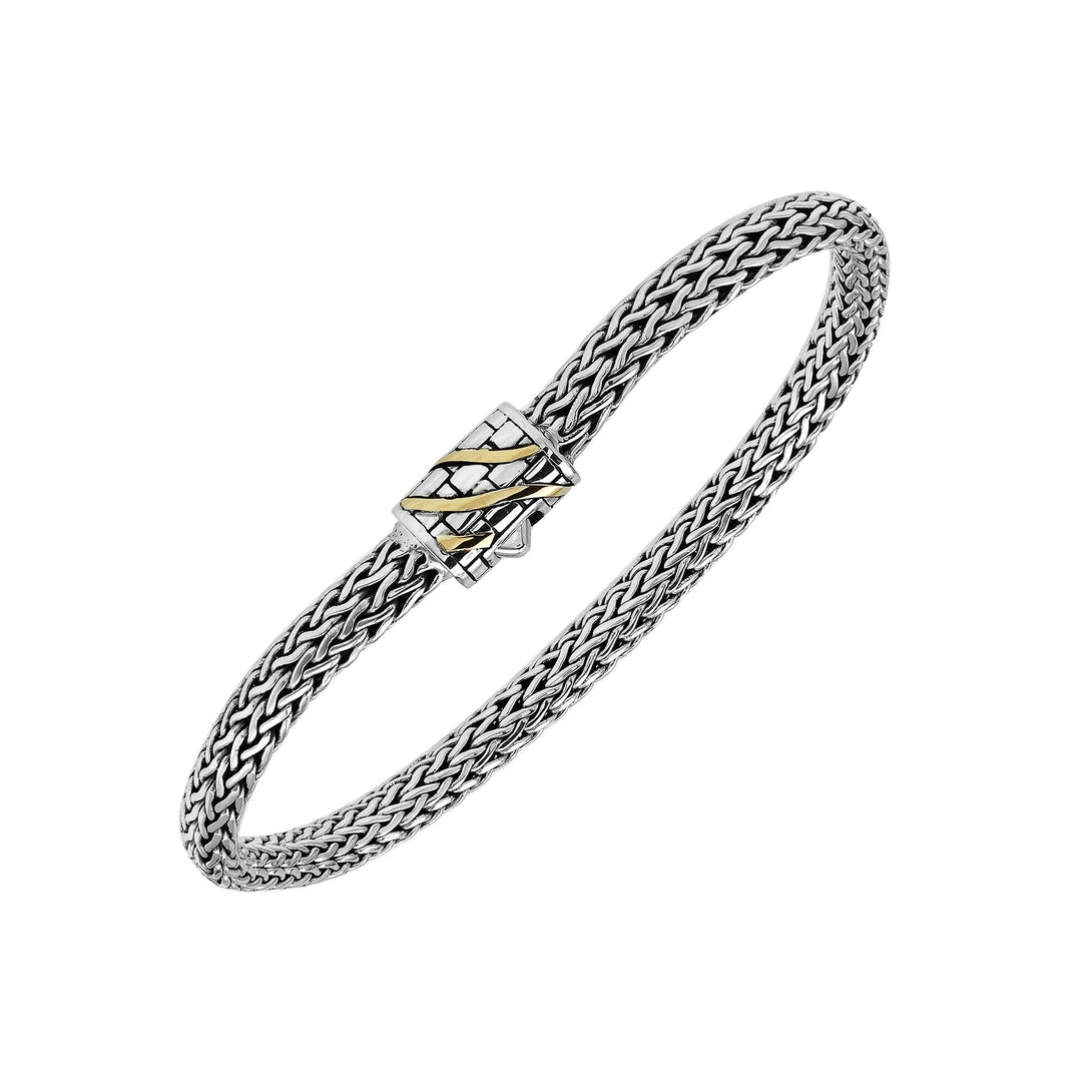 ABG-1270-S.S-7" Sterling Silver Small Lock Bracelet With 18K Gold Jewelry Bali Designs Inc 