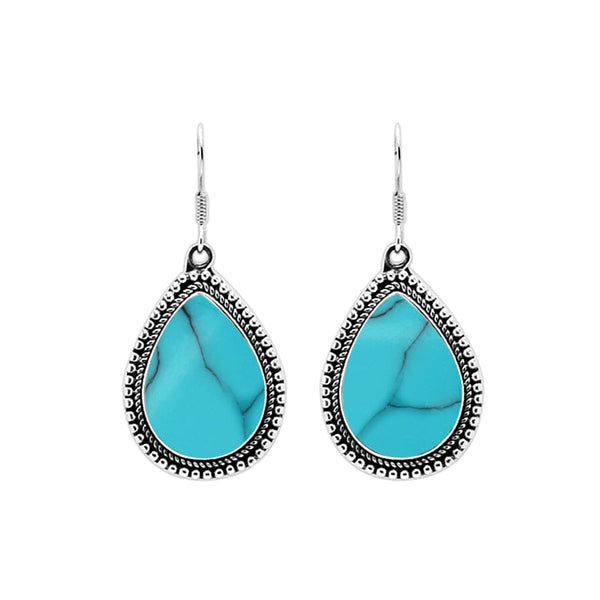 AE-1012-TQ Sterling Silver Hand Crafted Pear Shape Earring With Turquoise Shell Jewelry Bali Designs Inc 