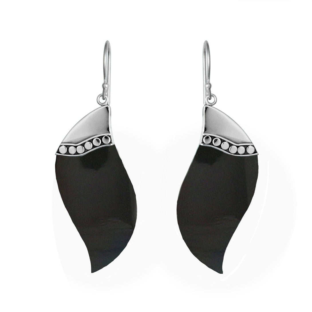 AE-1049-SHB Sterling Silver Fancy Shape Earring With Black Shell Jewelry Bali Designs Inc 