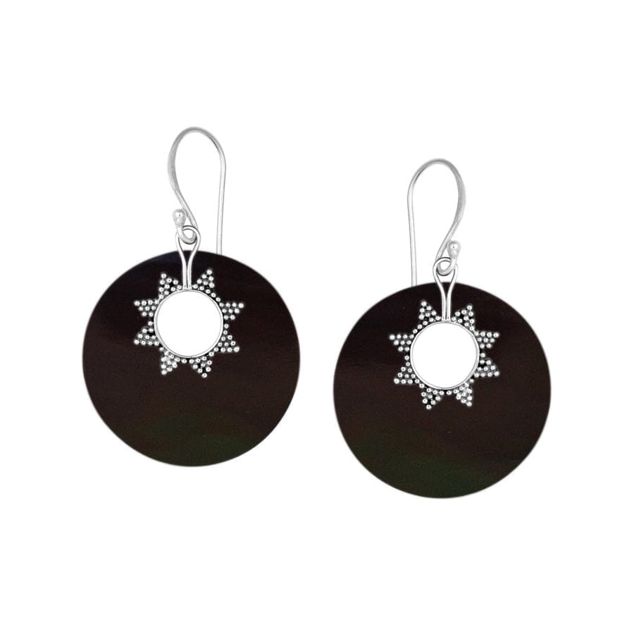 AE-1050-SHB Sterling Silver Earring With Round Shape Black Shell Jewelry Bali Designs Inc 