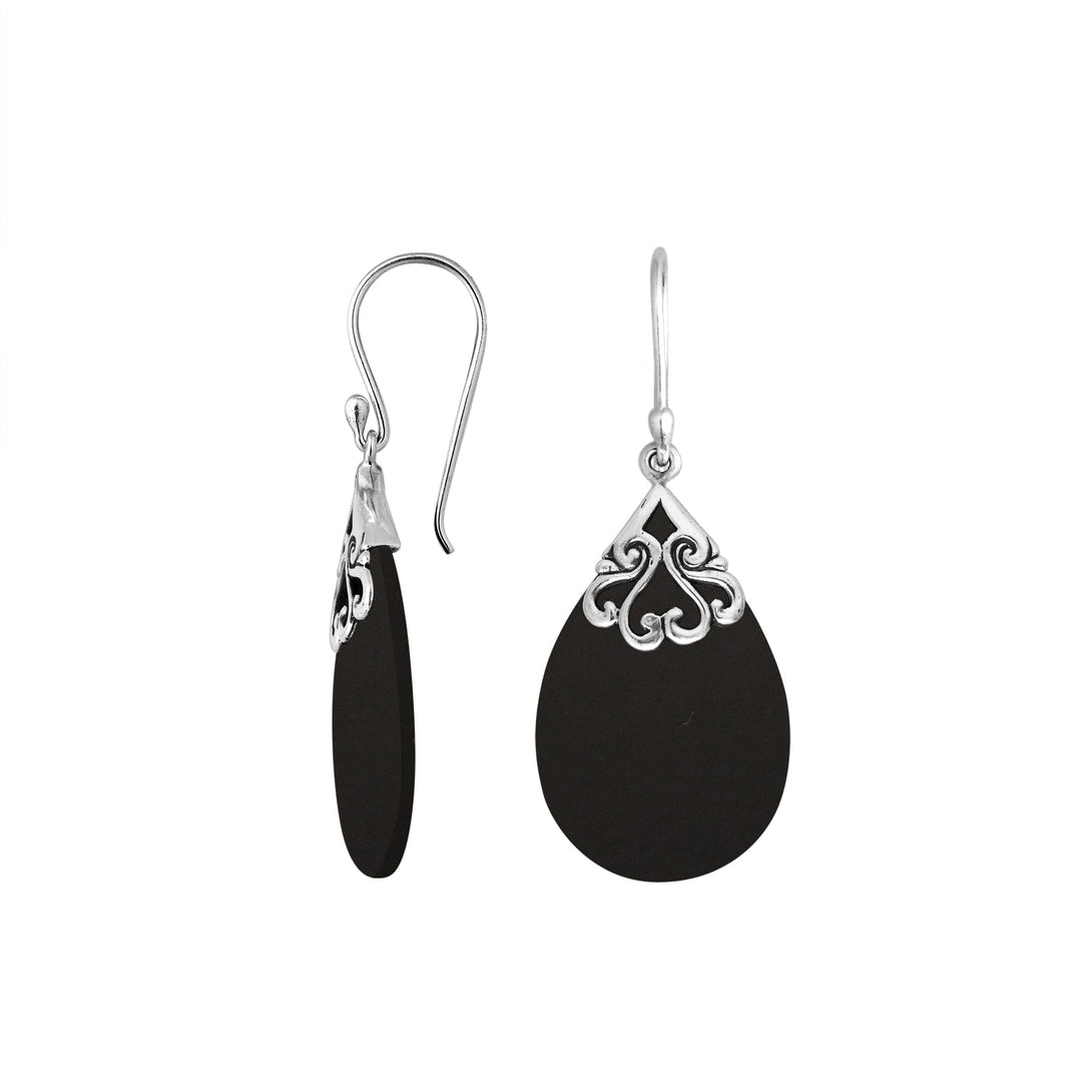 AE-1075-SHB Sterling Silver Pears Shape Earring With Black Shell Jewelry Bali Designs Inc 