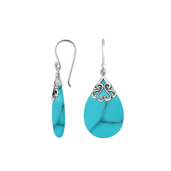 AE-1075-TQ Sterling Silver Pears Shape Earring With Turquoise Shell Jewelry Bali Designs Inc 