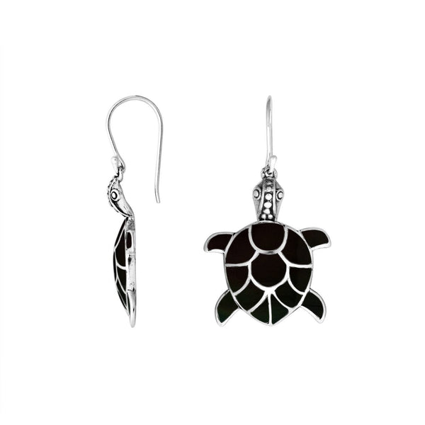 AE-1079-SHB Sterling Silver Beautiful Hand Crafted Sea Turtle Earring With Black Shell Jewelry Bali Designs Inc 