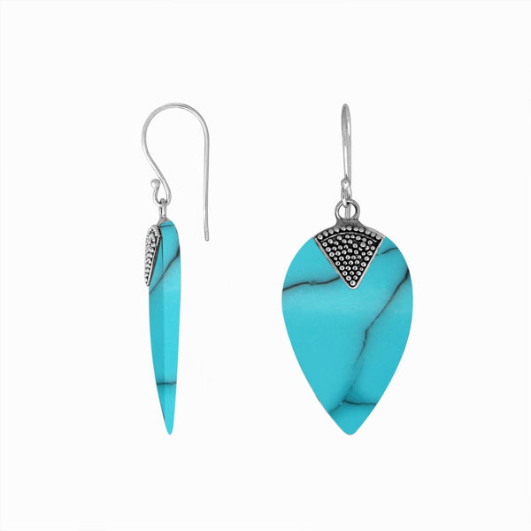 AE-1084-TQ Sterling Silver Fancy Shape Earring With Turquoise Shell Jewelry Bali Designs Inc 