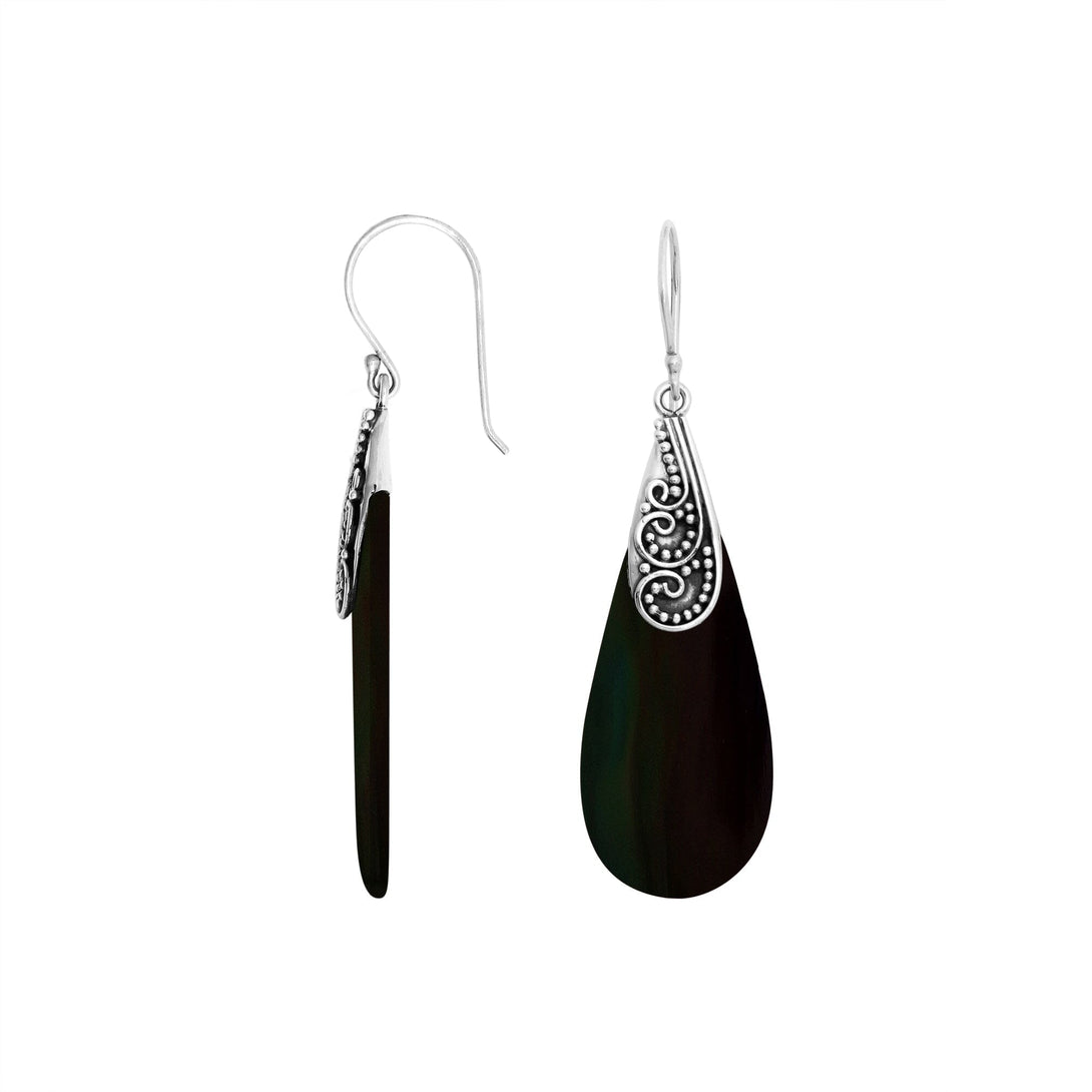 AE-1121-SHB Sterling Silver Fancy Shape Earring With Black Shell Jewelry Bali Designs Inc 