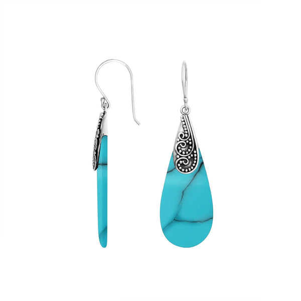 AE-1121-TQ Sterling Silver Fancy Shape Earring With Turquoise Shell Jewelry Bali Designs Inc 