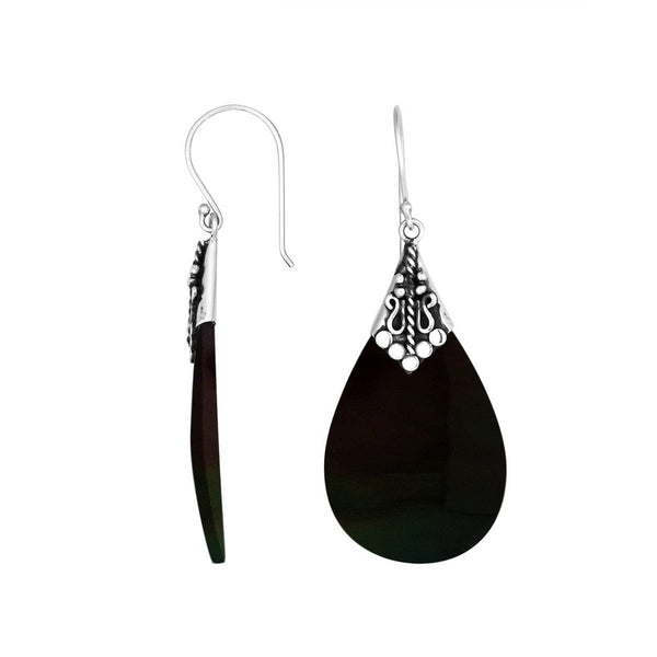 AE-1122-SHB Sterling Silver Pears Shape Earring With Black Shell Jewelry Bali Designs Inc 