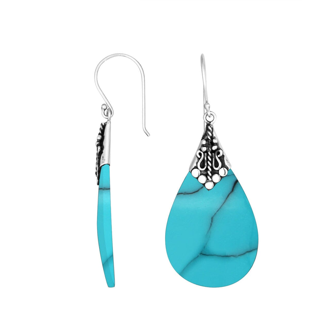 AE-1122-TQ Sterling Silver Pears Shape Earring With Turquoise Shell Jewelry Bali Designs Inc 