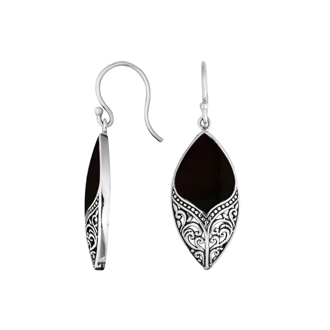 AE-1130-SHB Sterling Silver Marquise Shape Earring With Black Shell Jewelry Bali Designs Inc 