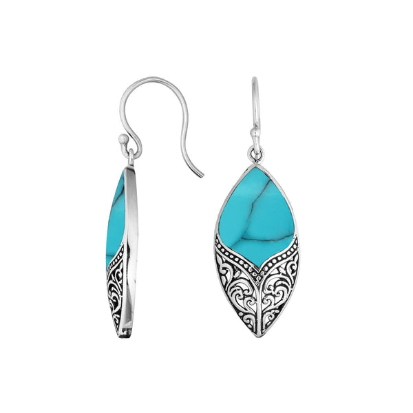 AE-1130-TQ Sterling Silver Marquise Shape Earring With Turquoise Shell Jewelry Bali Designs Inc 