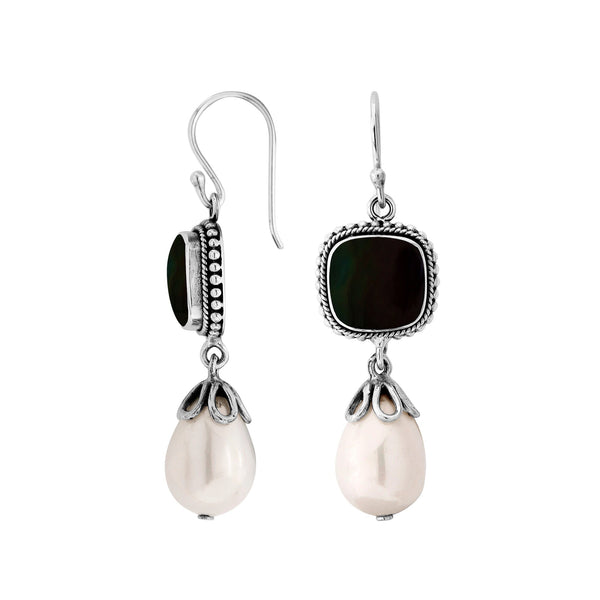 AE-1136-SHB Sterling Silver Earring With Black Shell & Pearl Jewelry Bali Designs Inc 