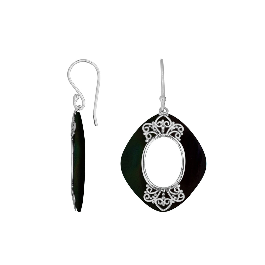 AE-1172-SHB Sterling Silver Cushion Shape Earring With Black Shell Jewelry Bali Designs Inc 