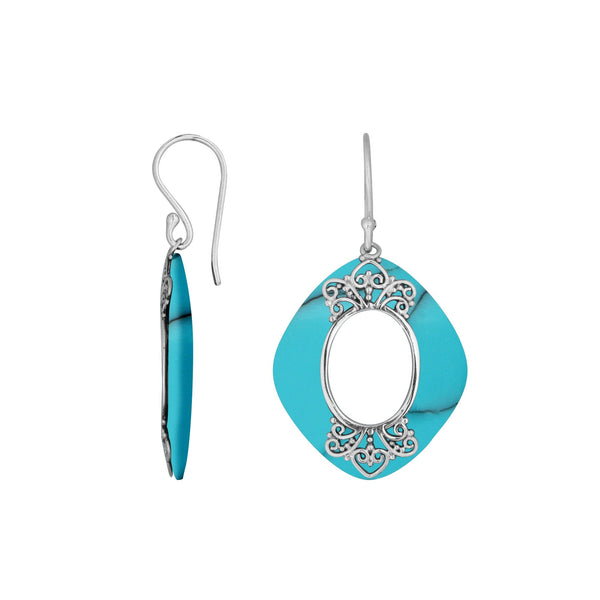 AE-1172-TQ Sterling Silver Cushion Shape Earring With Turquoise Shell Jewelry Bali Designs Inc 