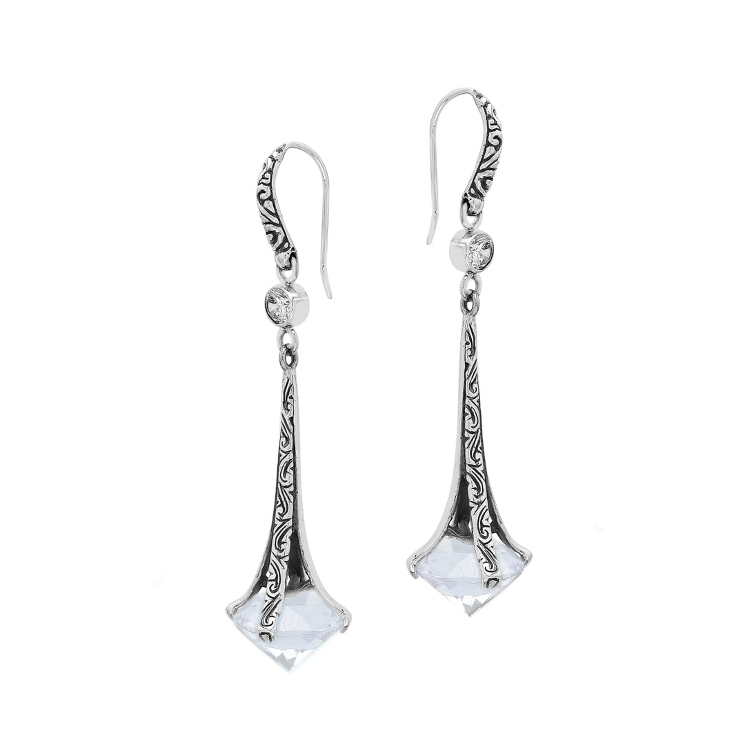 AE-1175-OP Sterling Silver Dangle Drop Earrings With Opal & Cubic Zirconia Jewelry Bali Designs Inc 