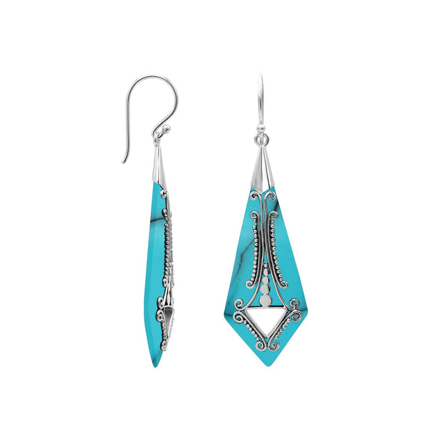 AE-1181-TQ Sterling Silver Fancy Shape Earring With Turquoise Shell Jewelry Bali Designs Inc 