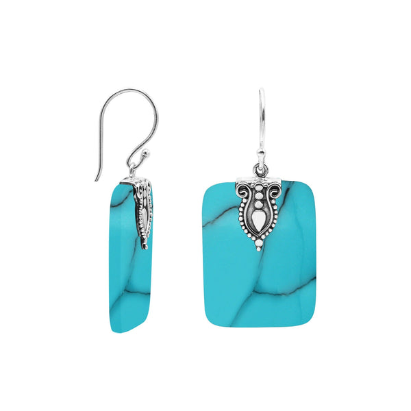 AE-1183-TQ Sterling Silver Square Shape Earring With Turquoise Shell Jewelry Bali Designs Inc 