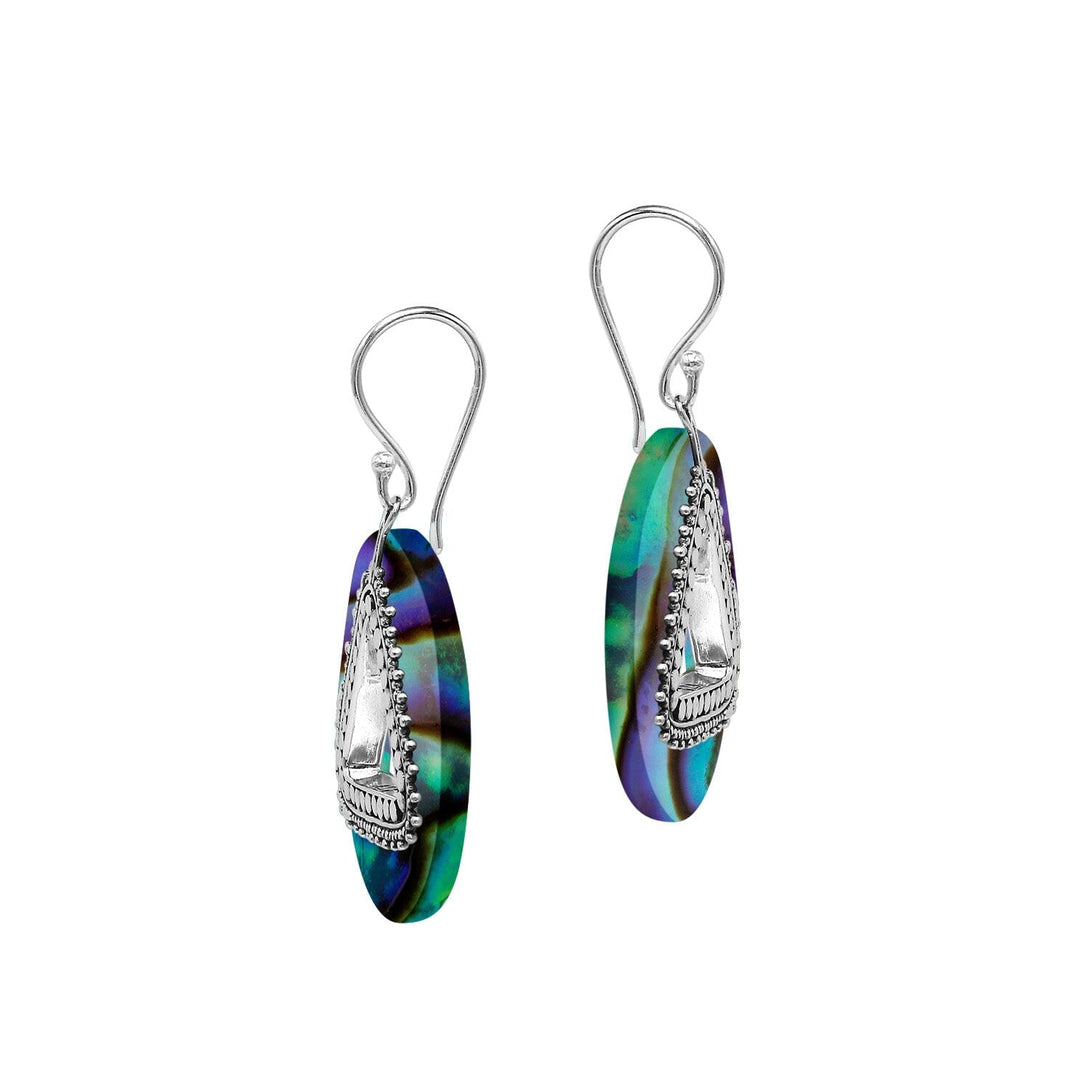 AE-1184-AB Sterling Silver Round Shape Earring With Abalone Shell Jewelry Bali Designs Inc 