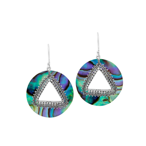 AE-1184-AB Sterling Silver Round Shape Earring With Abalone Shell Jewelry Bali Designs Inc 