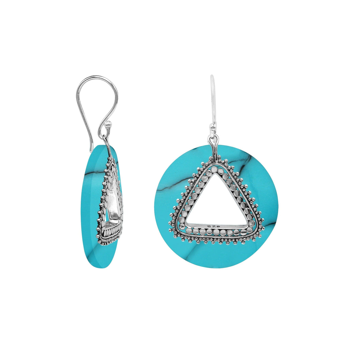 AE-1184-TQ Sterling Silver Round Shape Earring With Turquoise Shell Jewelry Bali Designs Inc 