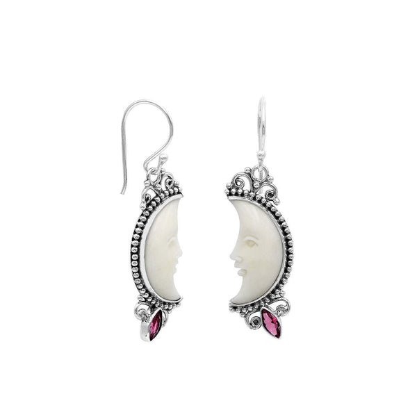 AE-1185-RB Sterling Silver Half Moon Shape Earring With Bone Face and Ruby Jewelry Bali Designs Inc 