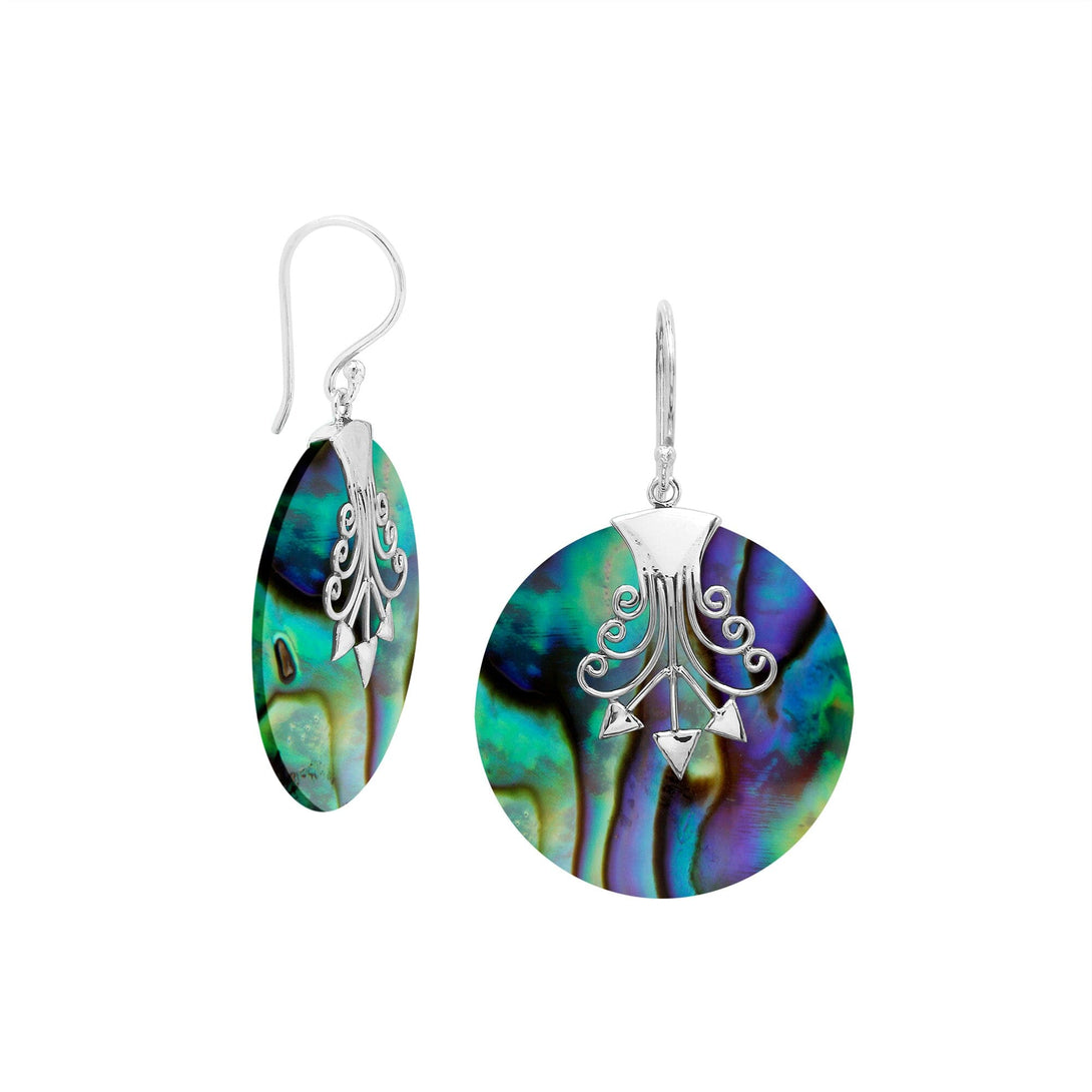 AE-1192-AB Sterling Silver Earring With Round Abalone Shell Jewelry Bali Designs Inc 