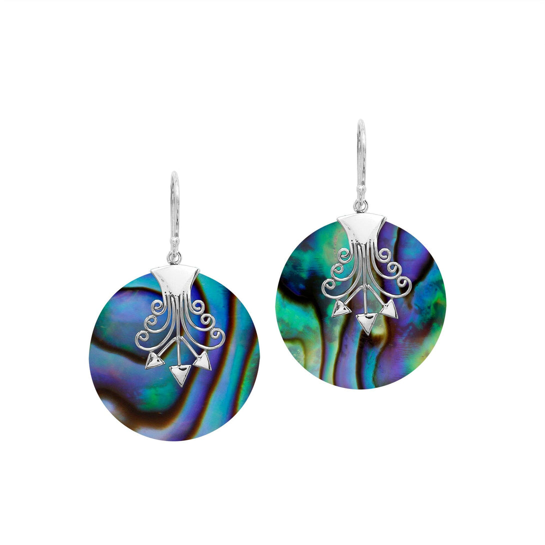 AE-1192-AB Sterling Silver Earring With Round Abalone Shell Jewelry Bali Designs Inc 