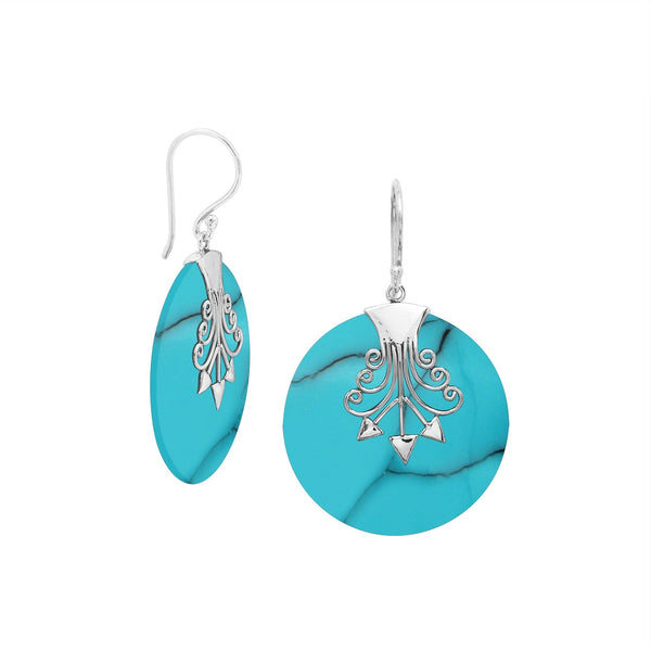 AE-1192-TQ Sterling Silver Earring With Round Turquoise Shell Jewelry Bali Designs Inc 